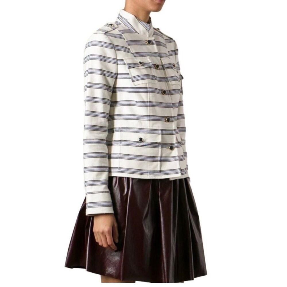 Tory Burch Sergeant Pepper Striped Button Front Military Jacket Blazer Size 8